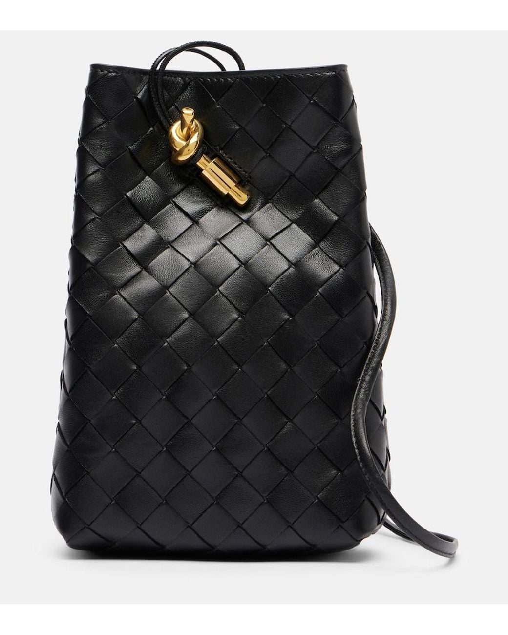 Bottega Veneta Black Andiamo Intrecciato Leather Phone Pouch