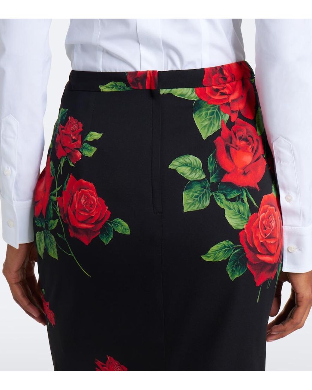 Dolce & Gabbana Black Floral Silk-Blend Pencil Skirt
