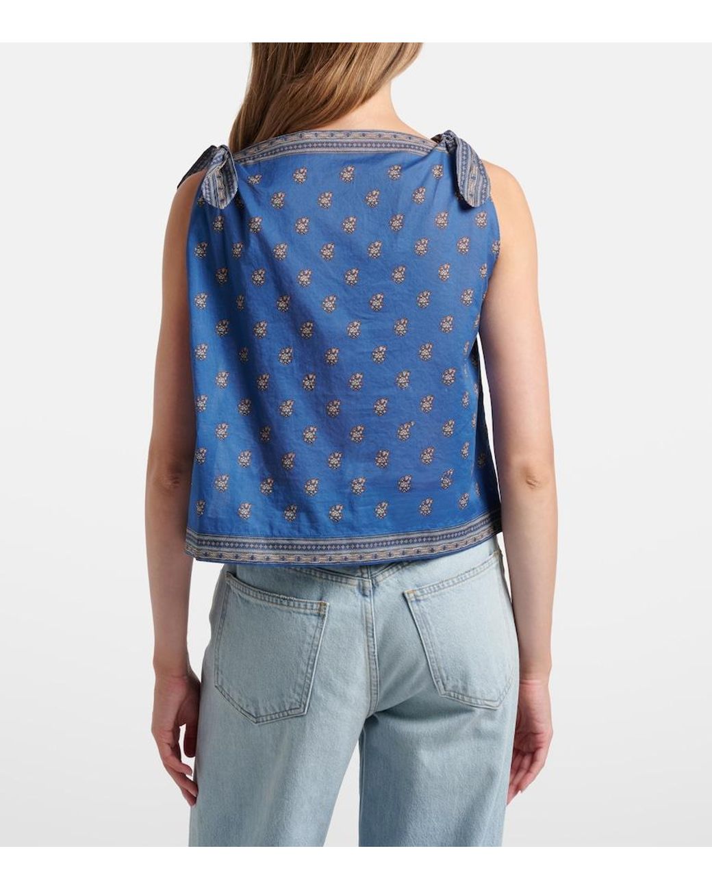 Doen Blue Amalia Printed Cotton Top