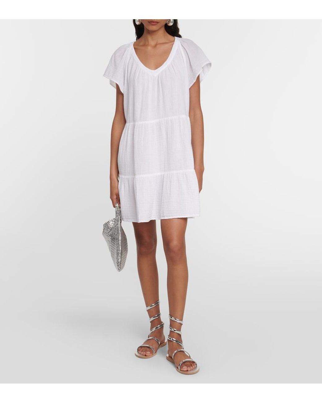 Velvet White Eleanor Cotton Tiered Minidress