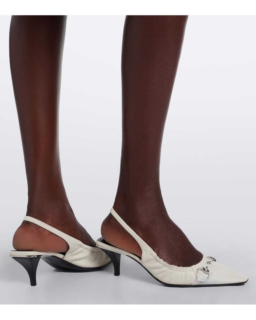 Gucci White Vittoria Horsebit Leather Slingback Pumps