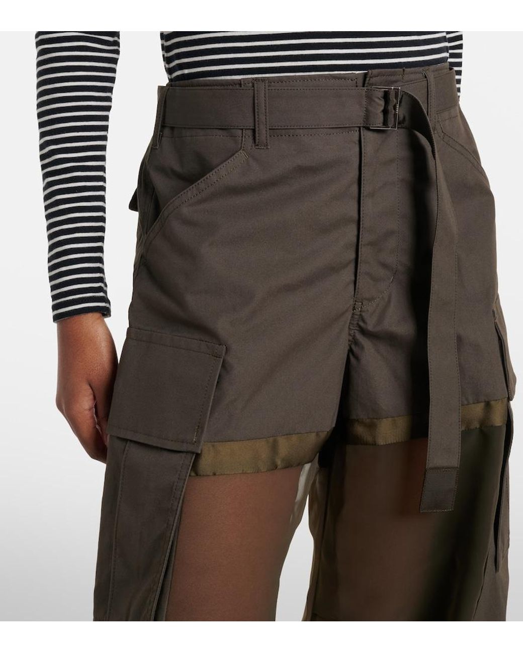 Sacai Green Paneled Cotton Cargo Pants