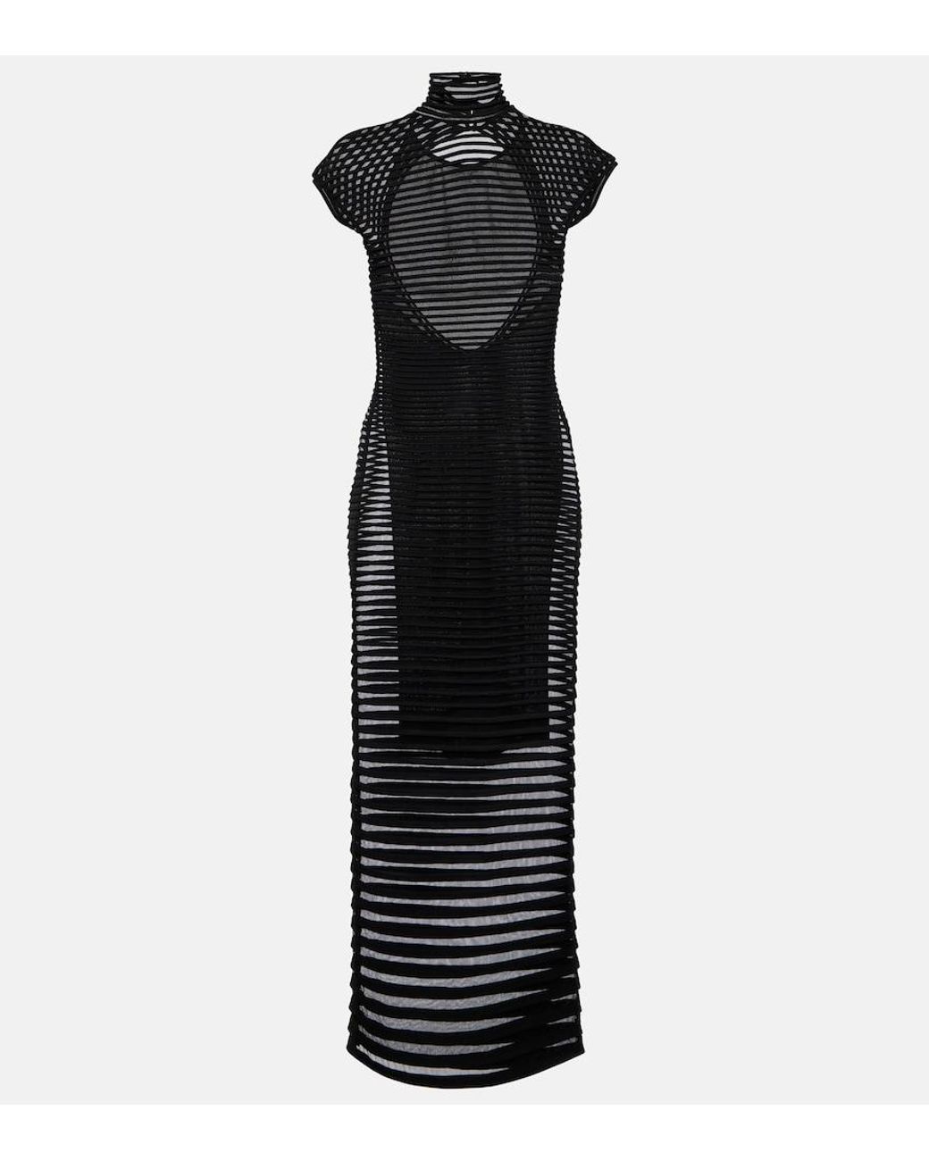 Alaïa Black Striped Crepe-Paneled Gown