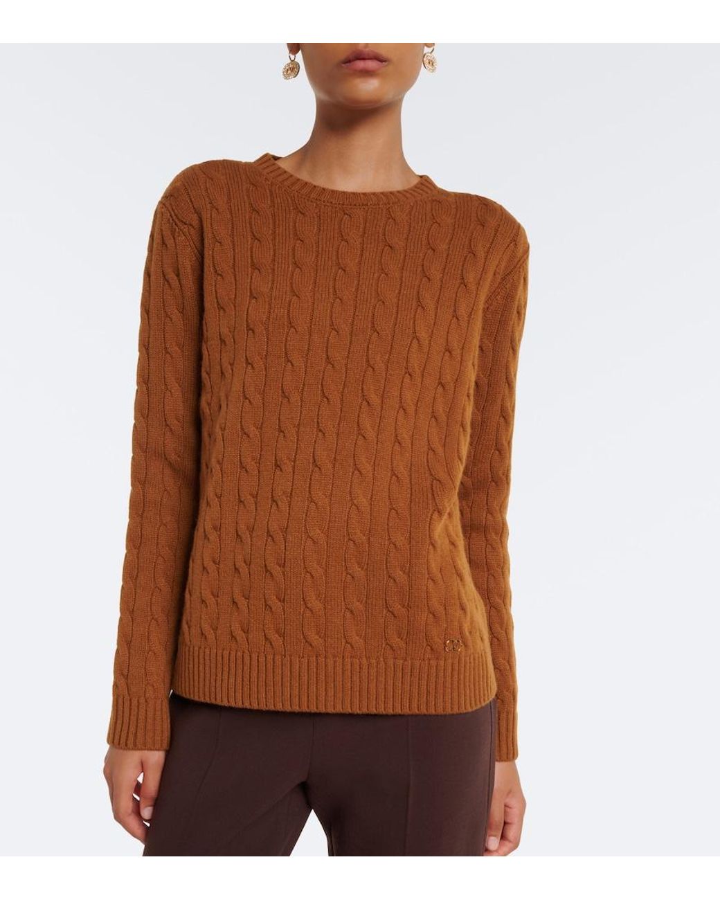 Valentino Garavani Brown Vlogo Cable-Knit Cashmere Sweater