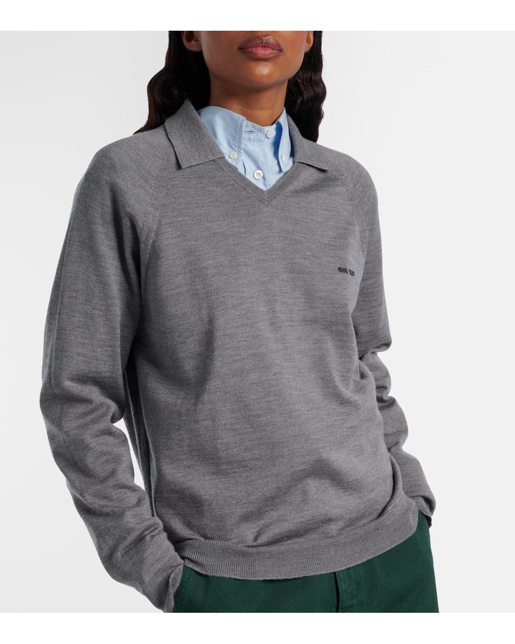 Miu Miu Gray Virgin Wool Polo Sweater