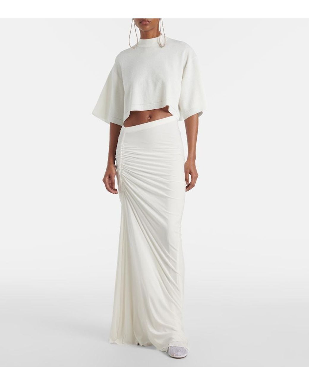 Alaïa White Draped Jersey Maxi Skirt
