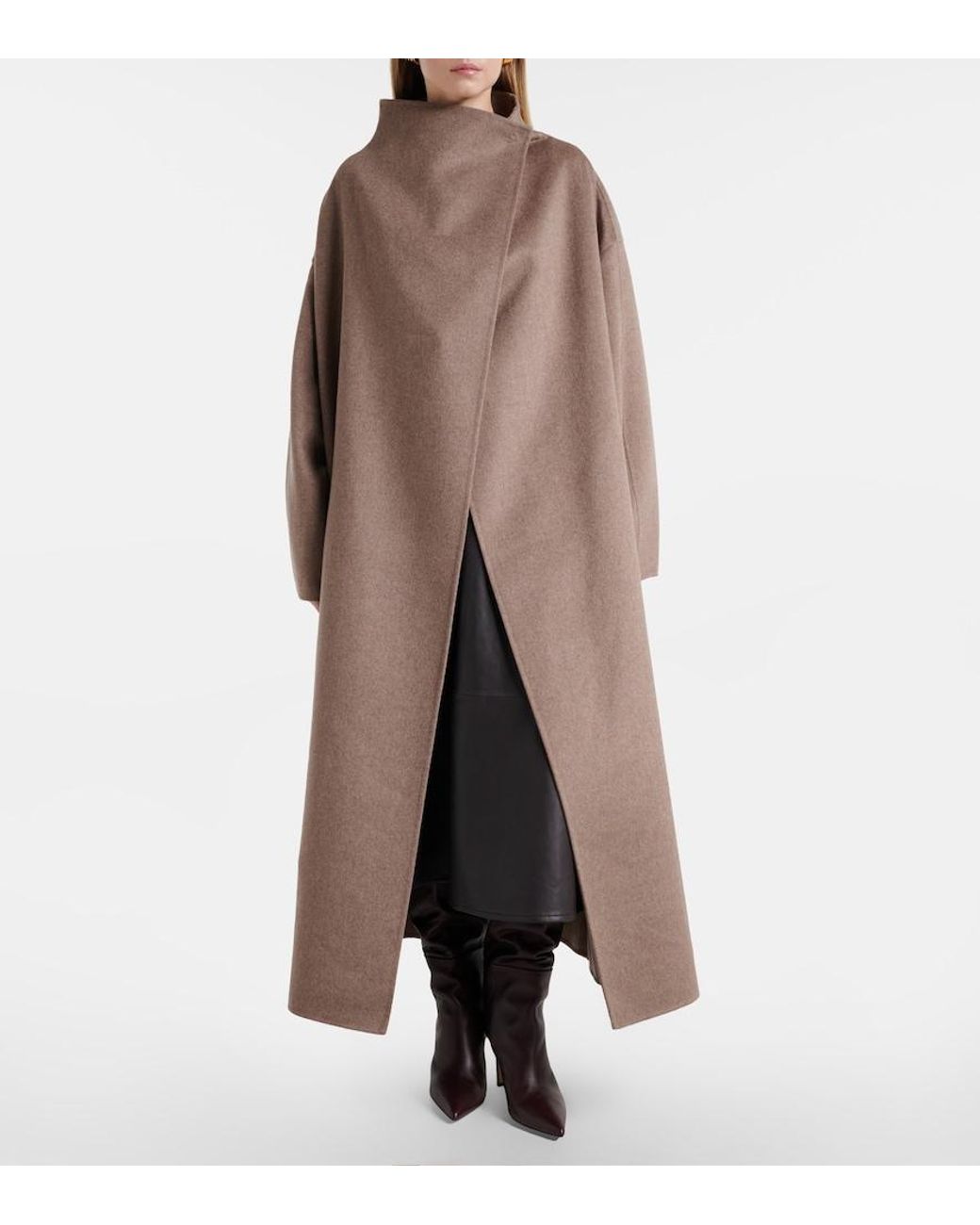 Frankie Shop Natural Leroy Wool-Blend Wrap Coat