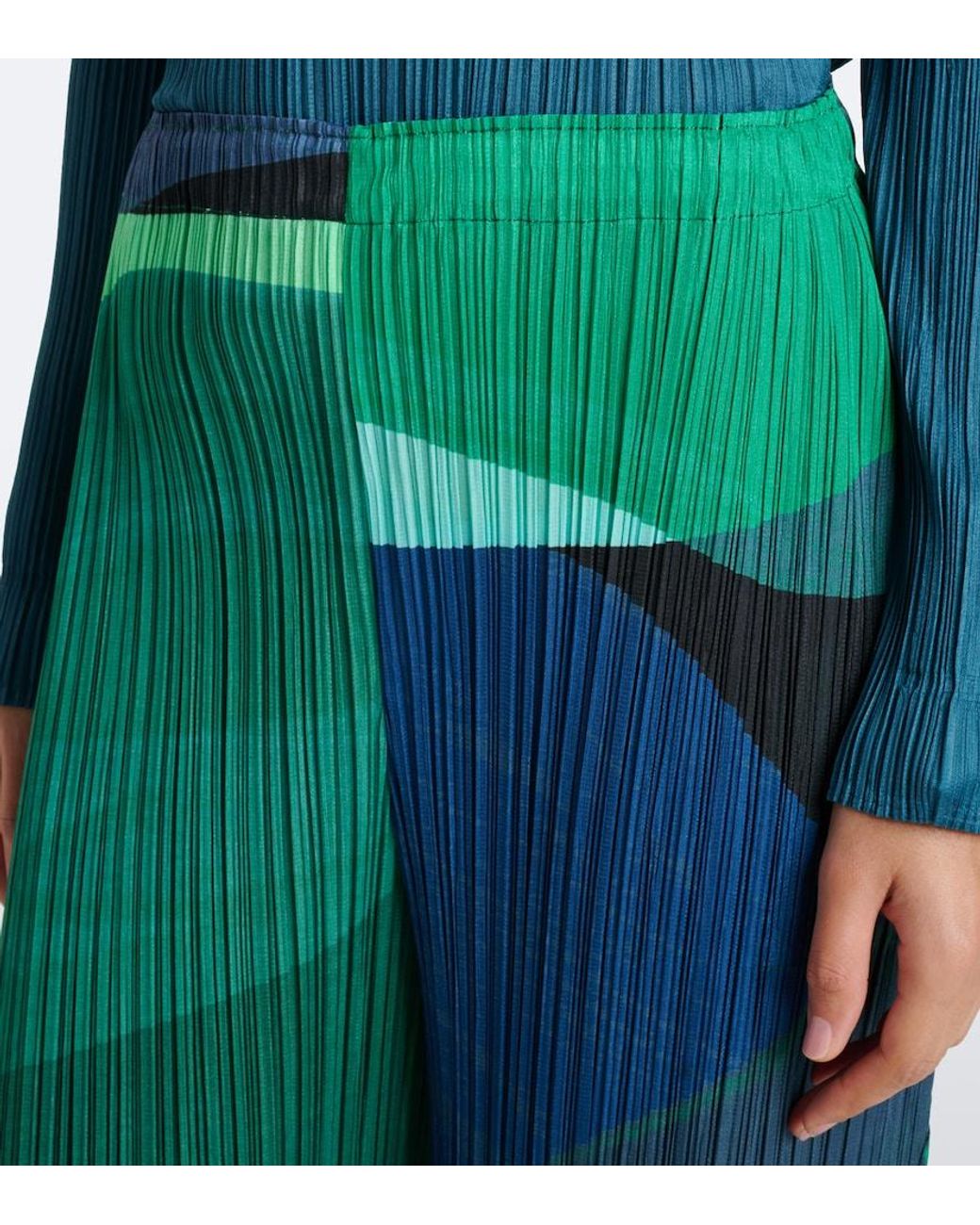 Pleats Please Issey Miyake Green Orbit Pleated Wide-Leg Pants