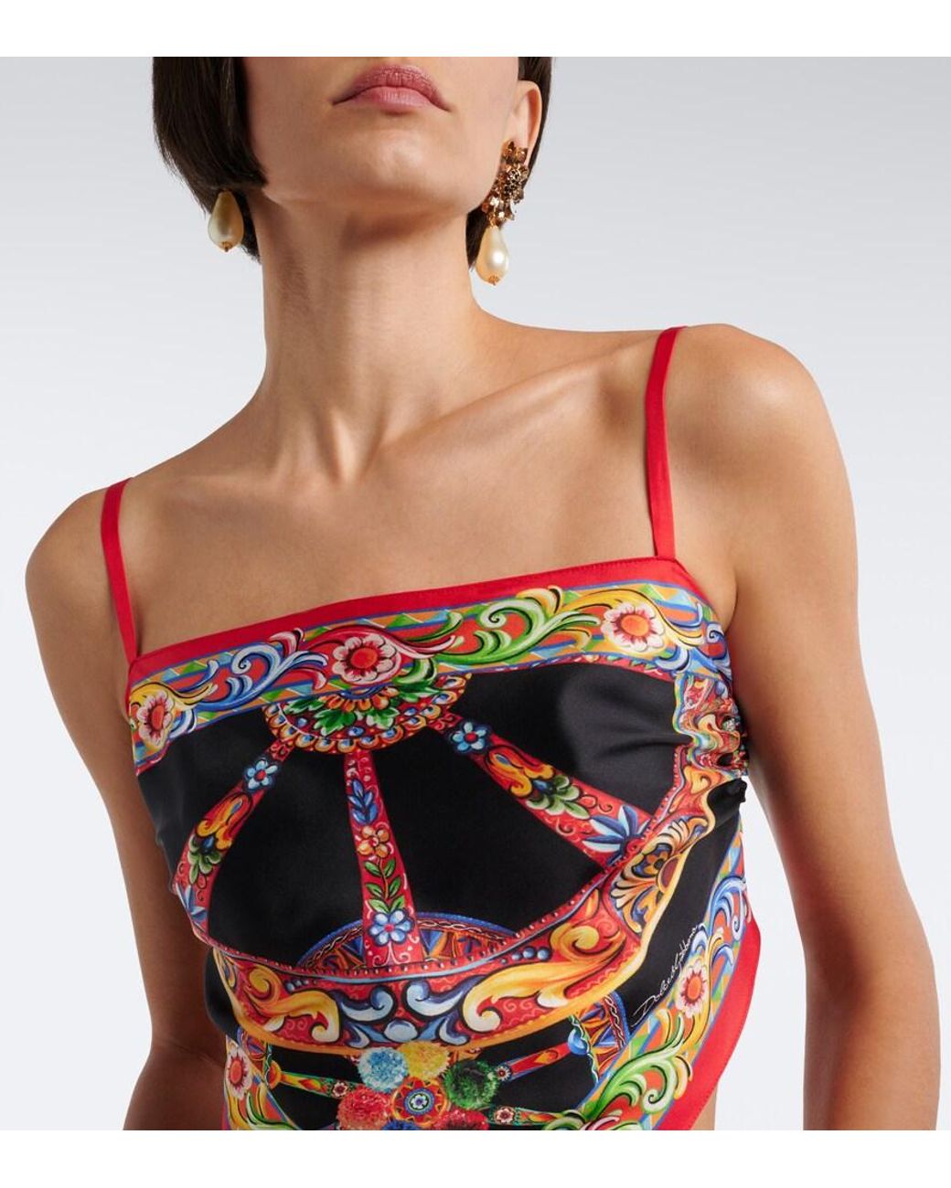 Dolce & Gabbana White Carretto Silk Twill Crop Top