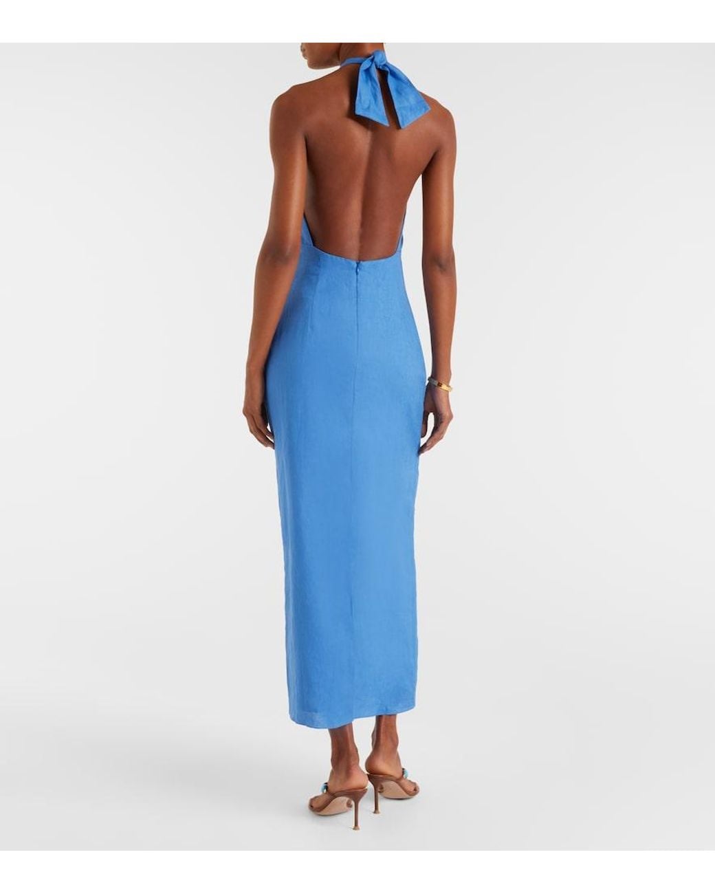 Cala De La Cruz Blue Orly Cutout Linen Maxi Dress