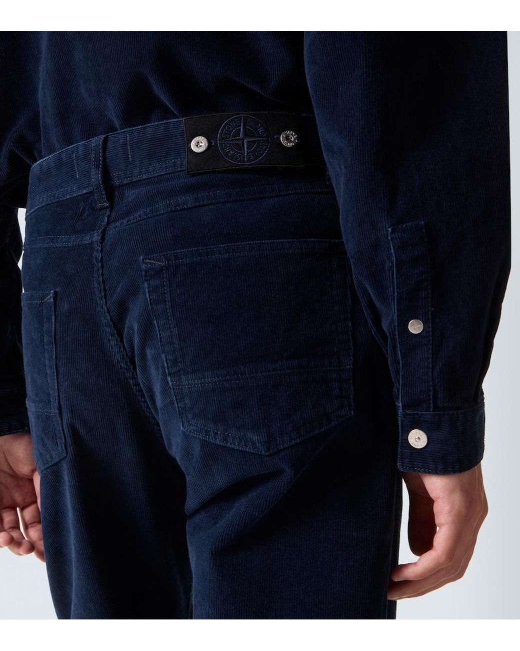 Stone Island Blue Mid-Rise Cotton Corduroy Slim Jeans for men