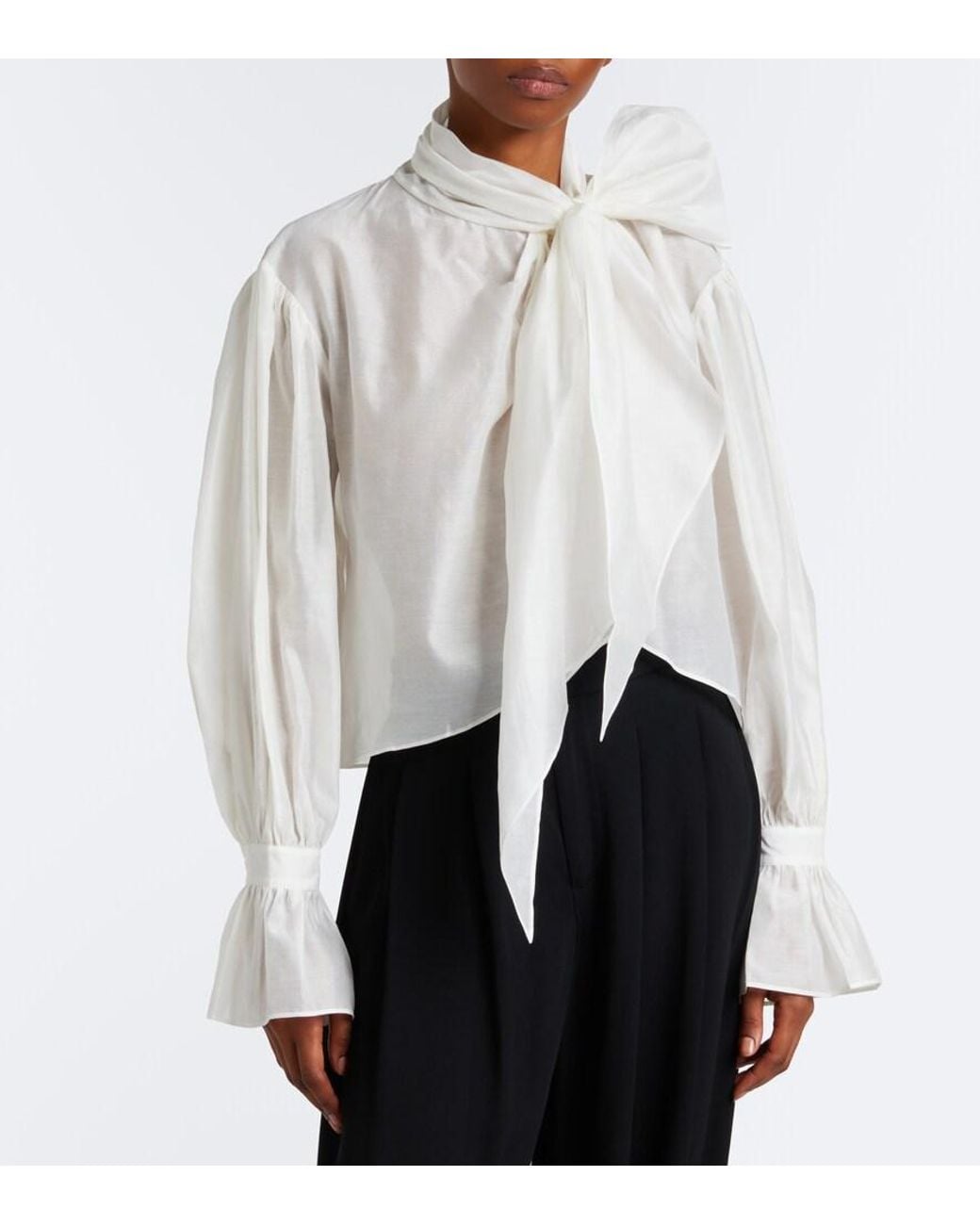 Polo Ralph Lauren White Tie-Detail Cotton And Silk Organdy Blouse