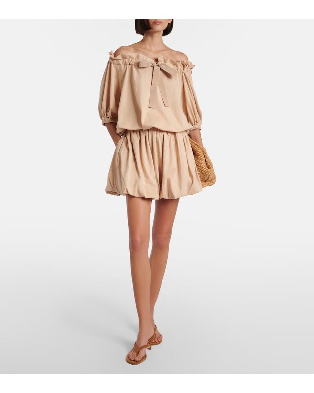 Patou Natural Tie-Neck Cotton Faille Minidress
