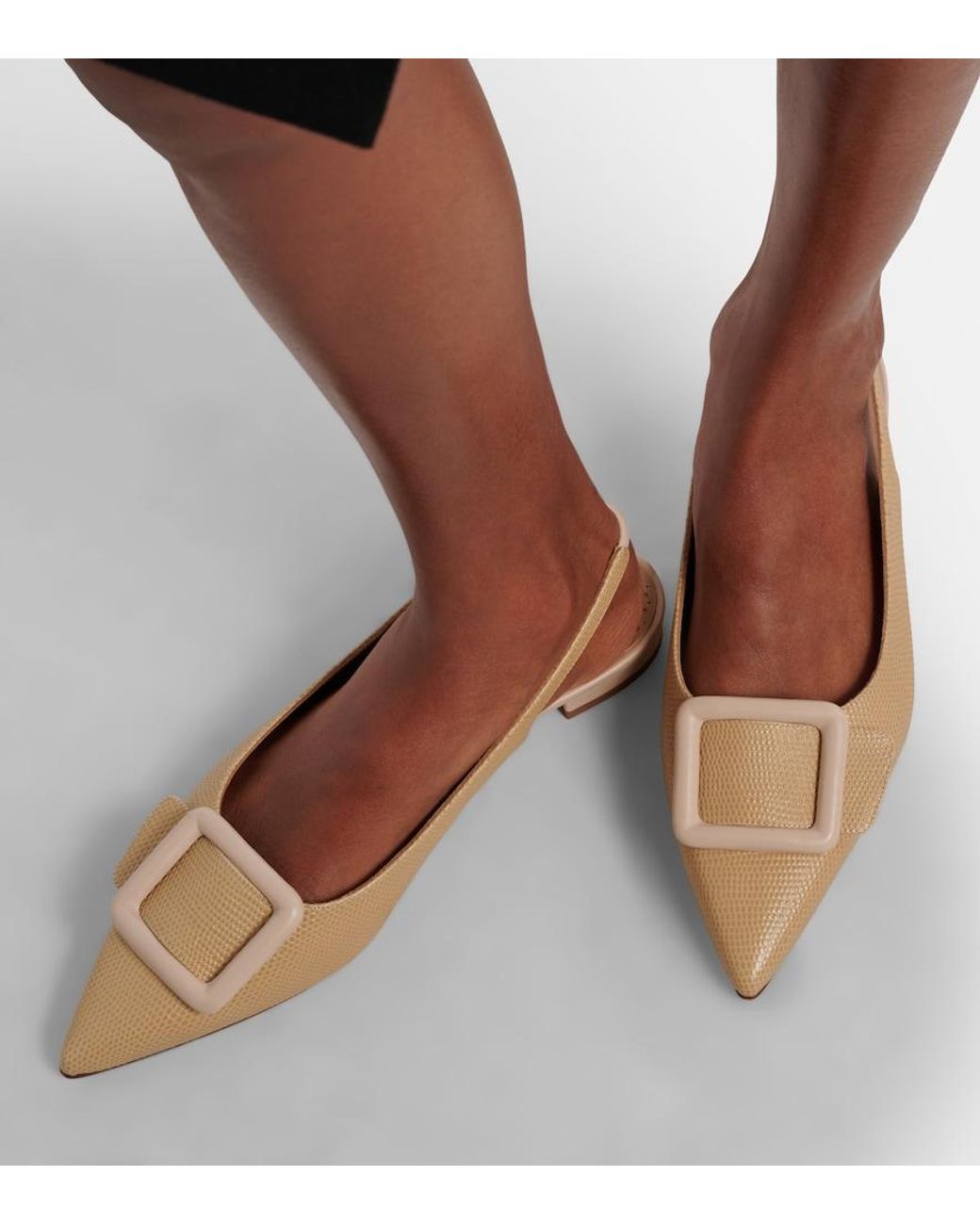 Manolo Blahnik Natural Maylura Croc-Effect Leather Slingback Flats