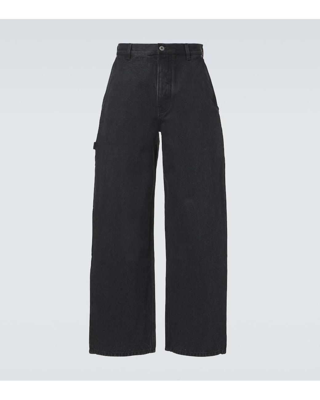 Loewe Blue Leather-Trimmed Wide-Leg Jeans for men