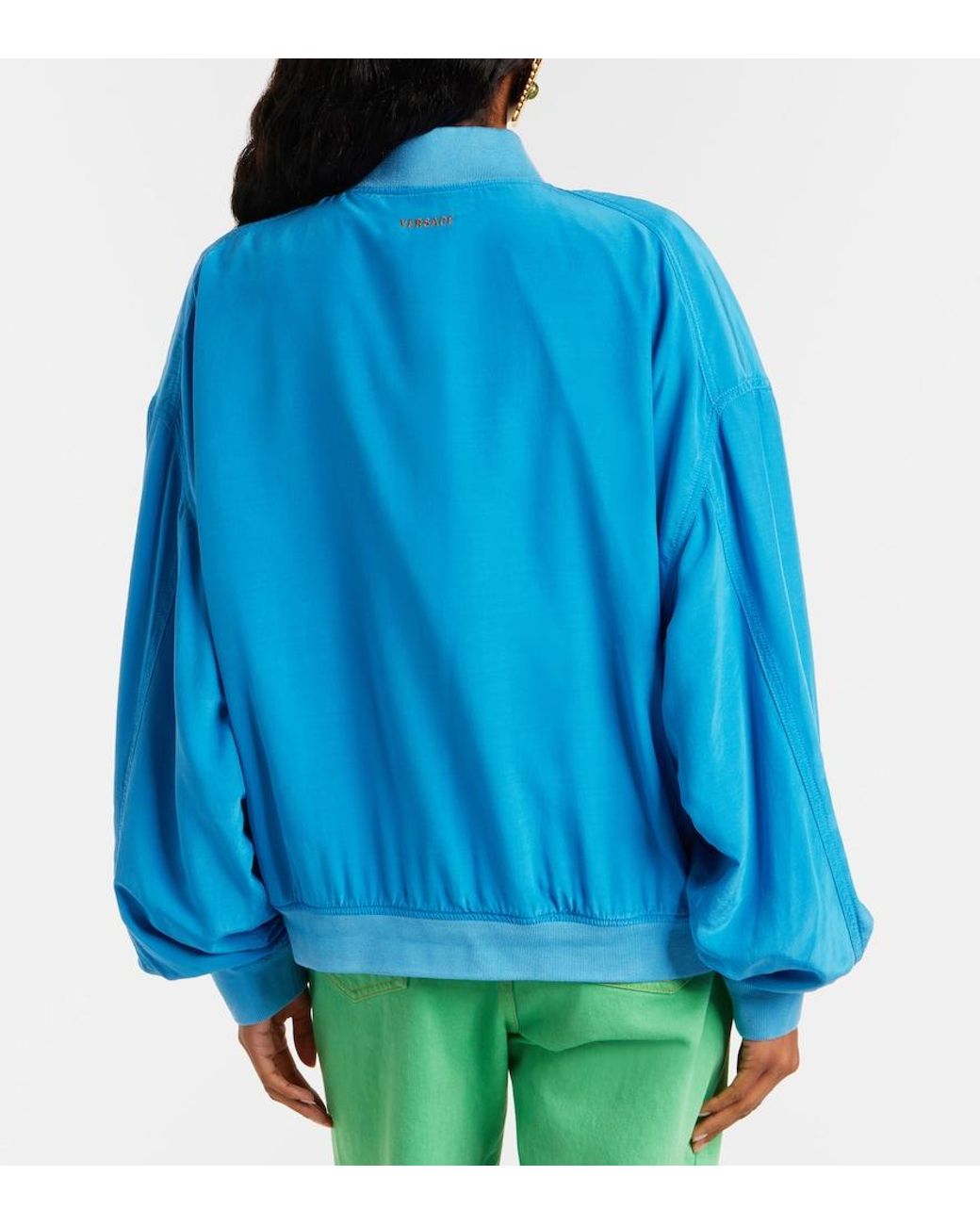 Versace Blue Oversized Silk Poplin Blouson Jacket