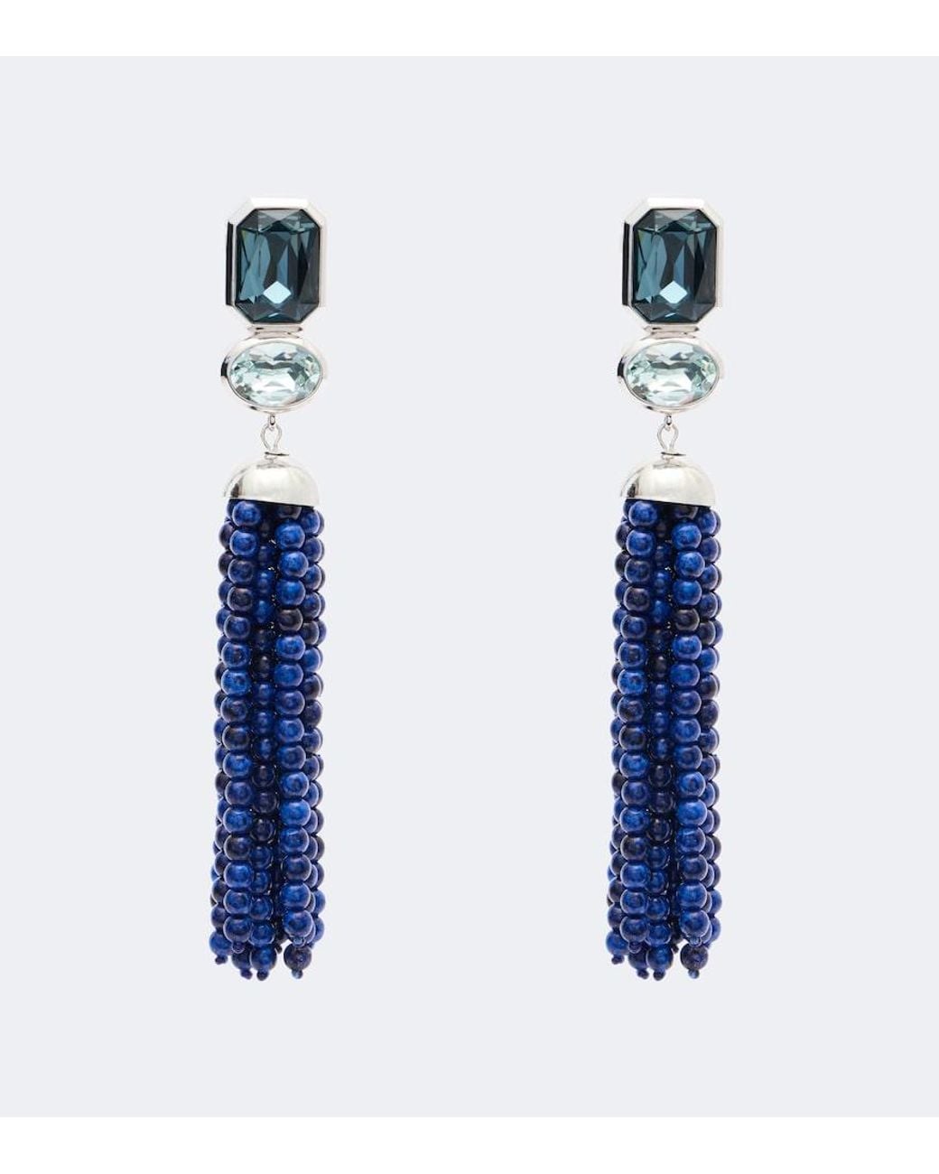 Jennifer Behr Blue Embellished Fringed Drop Earrings