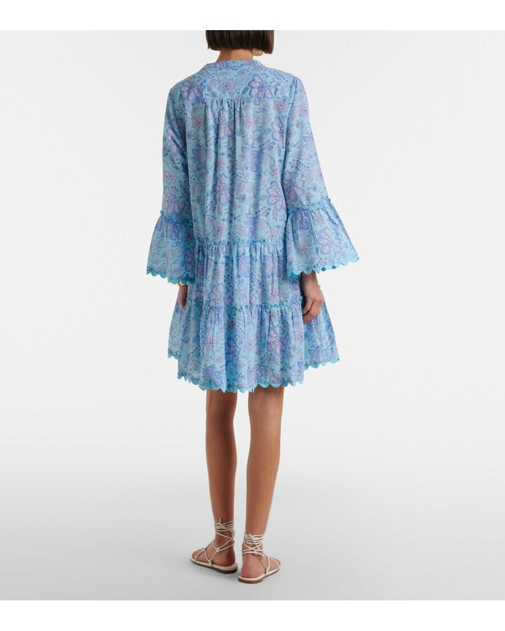 Juliet Dunn Blue Floral Scalloped Cotton Minidress