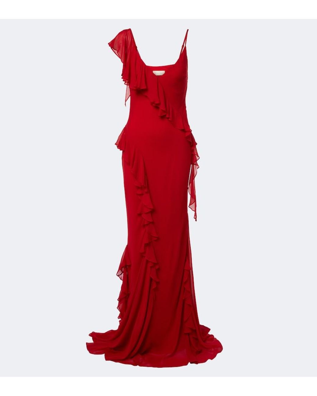 De La Vali Red Mayara Ruffled Georgette Gown