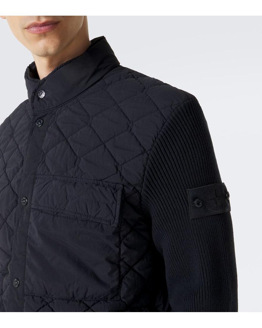 Stone Island Blue Ghost Ribbed-Knit Quilted Jacket for men
