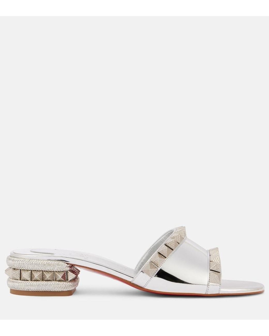 Christian Louboutin White Pyramule 30 Mirrored Leather Mules