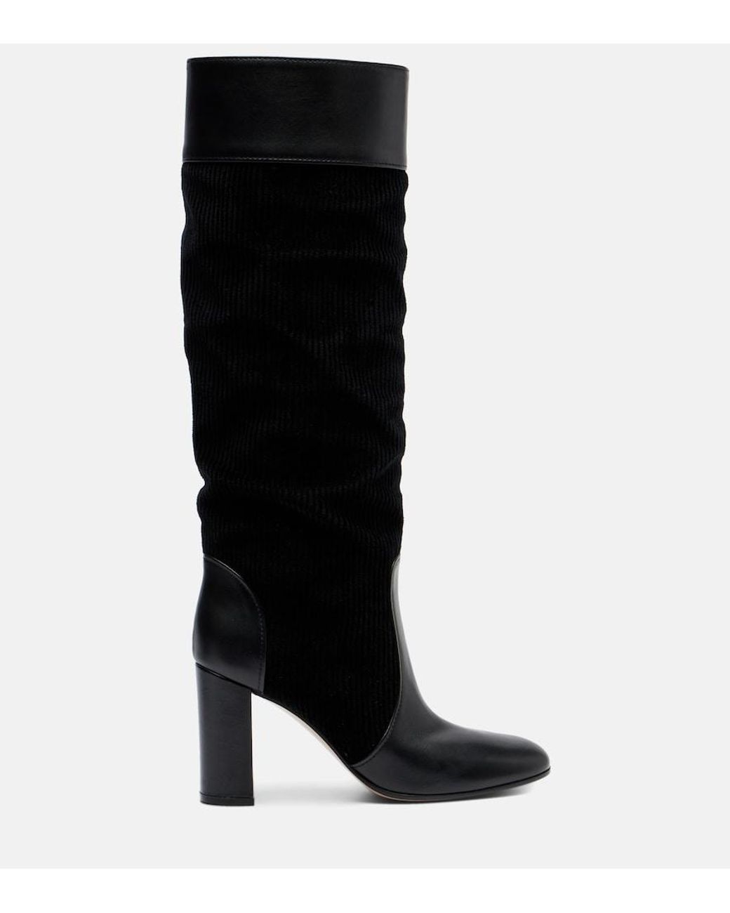 Gianvito Rossi Black Sheffield Leather And Corduroy Knee-High Boots