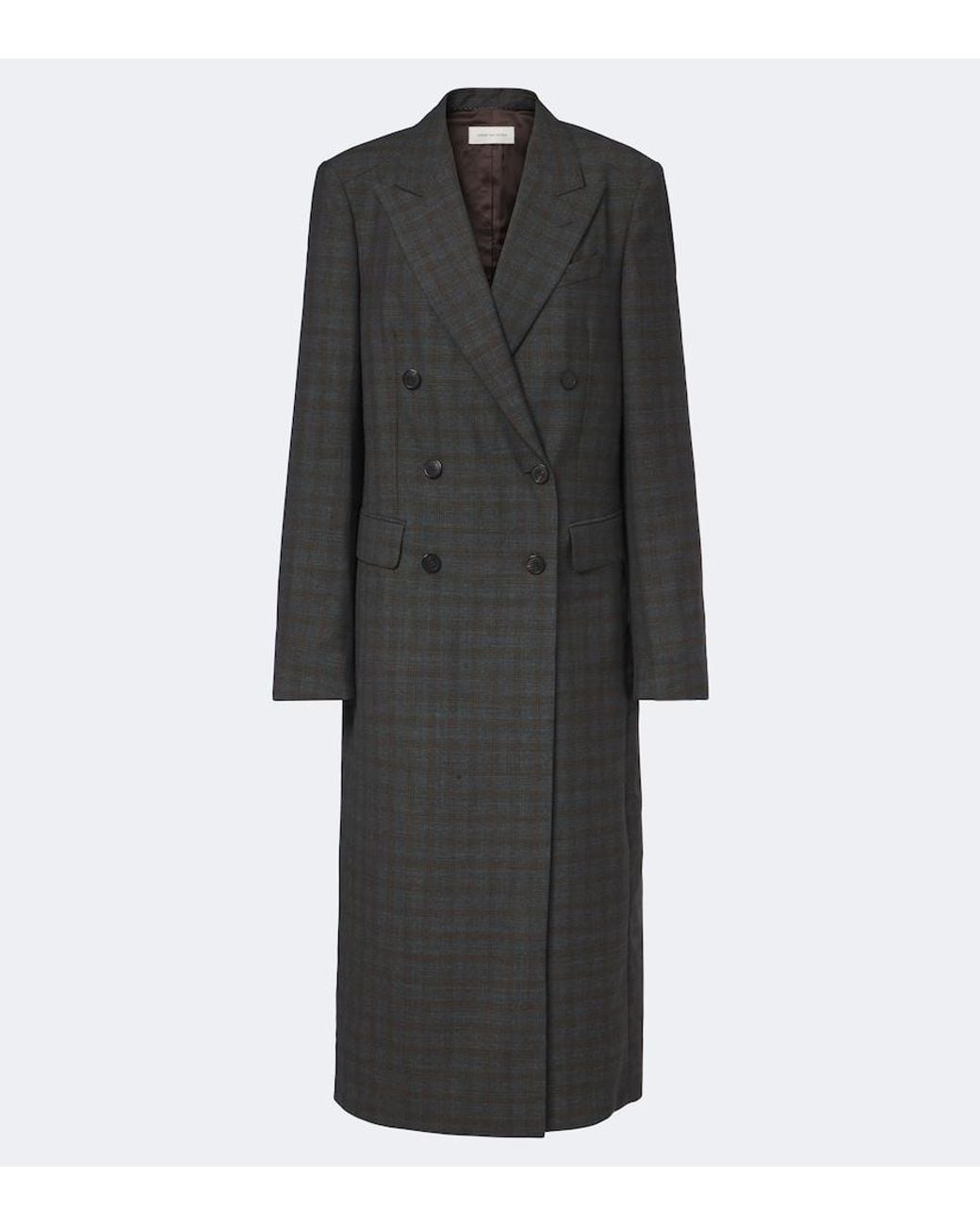 Dries Van Noten Black Checked Double-Breasted Wool Coat