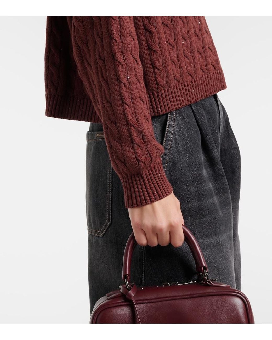 Brunello Cucinelli Red Cable-Knit Cotton-Blend Polo Sweater