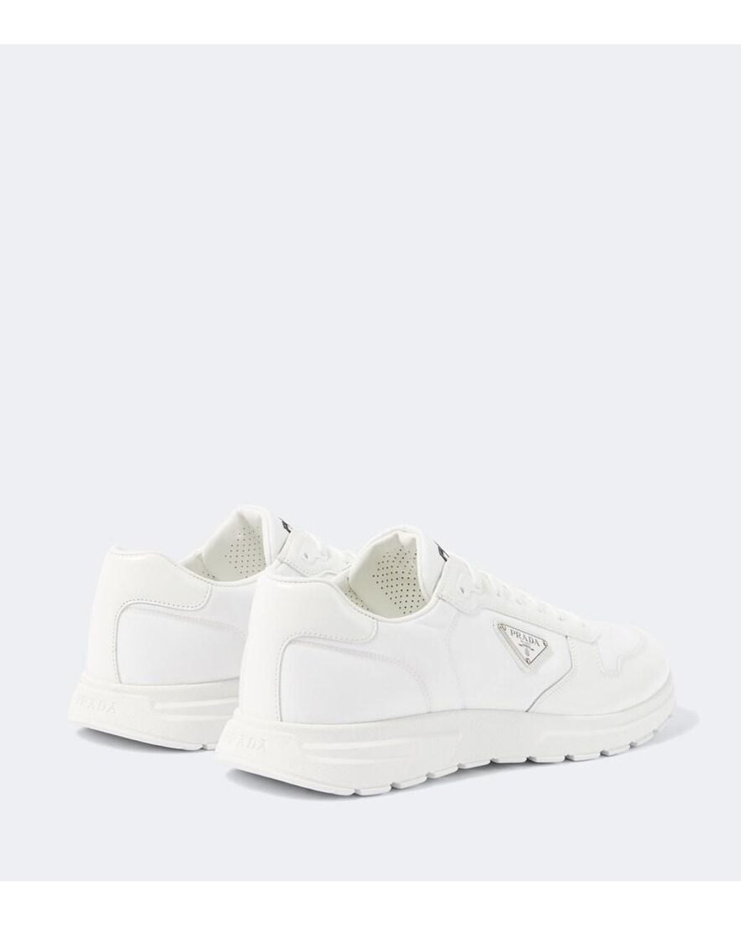 Prada White Logo Leather-Trimmed Sneakers for men