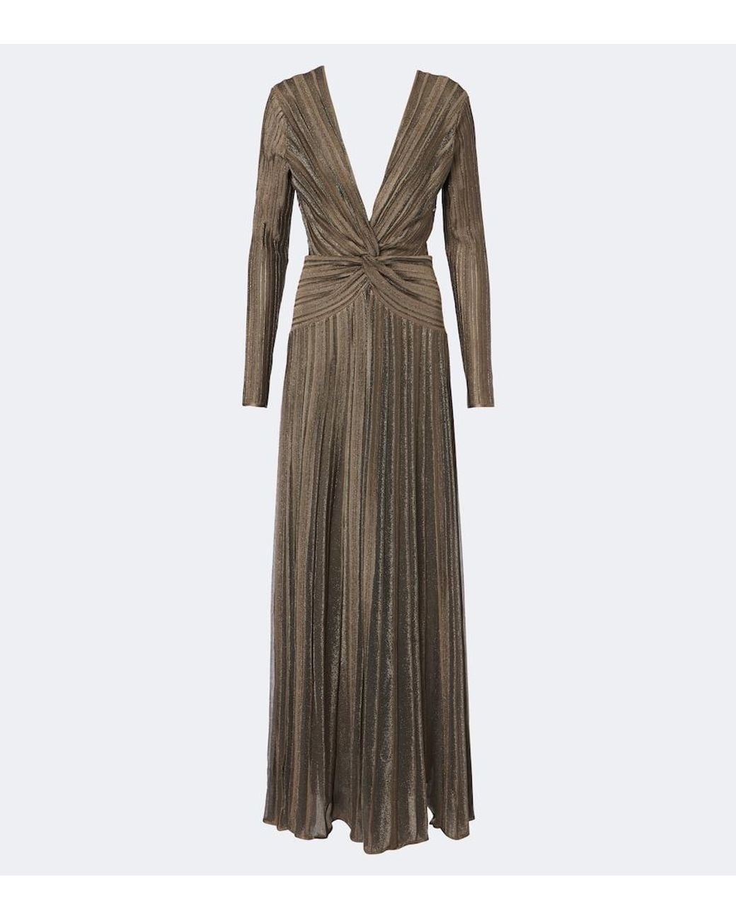 Ralph Lauren Brown Dabney Pleated Silk-Blend Lame Gown