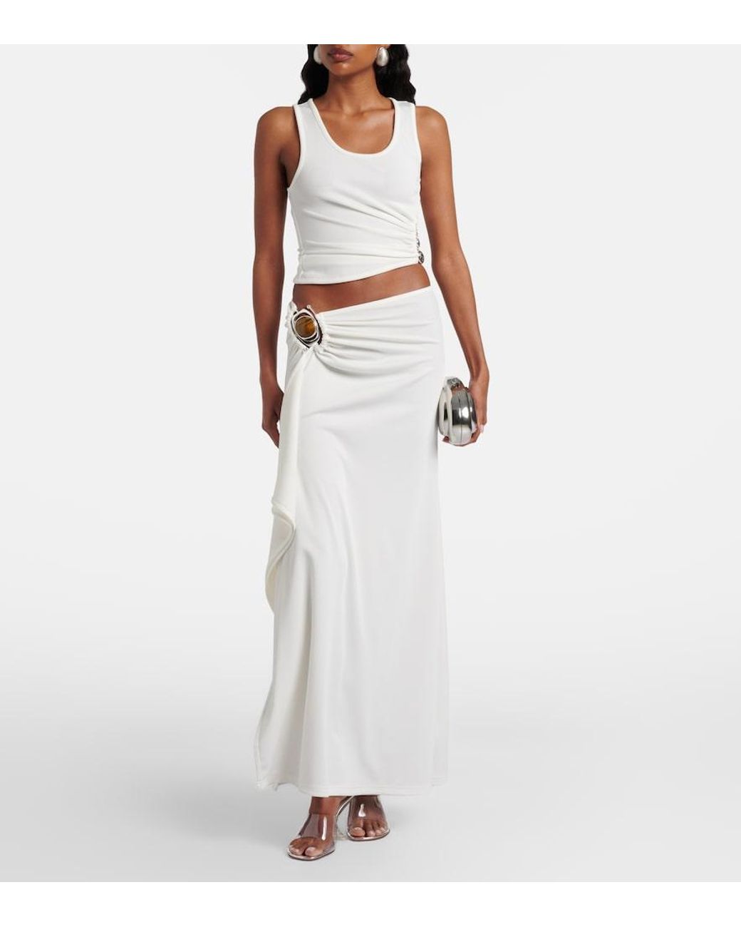 Christopher Esber White Occhio Embellished Jersey Maxi Skirt