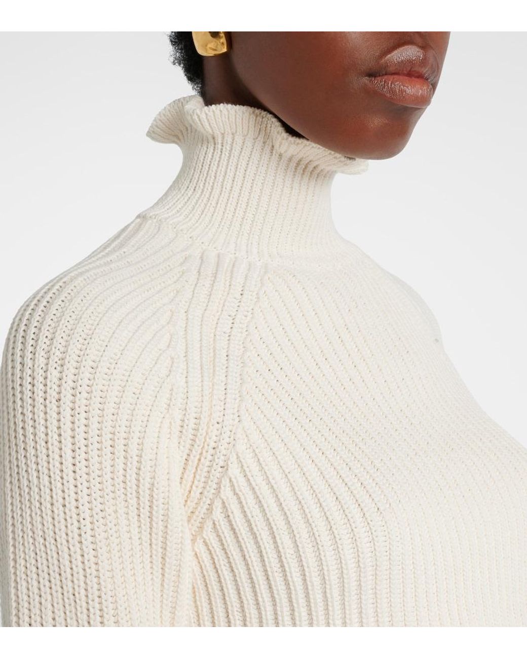 Max Mara White Campo Ribbed-Knit Cropped Turtleneck Sweater