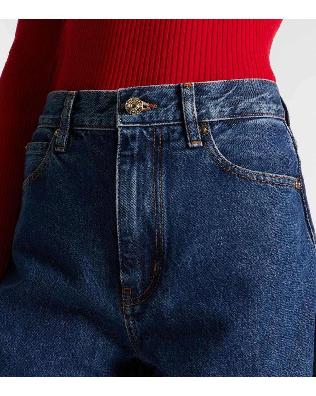 FRAME Blue Neat High-Rise Straight Jeans