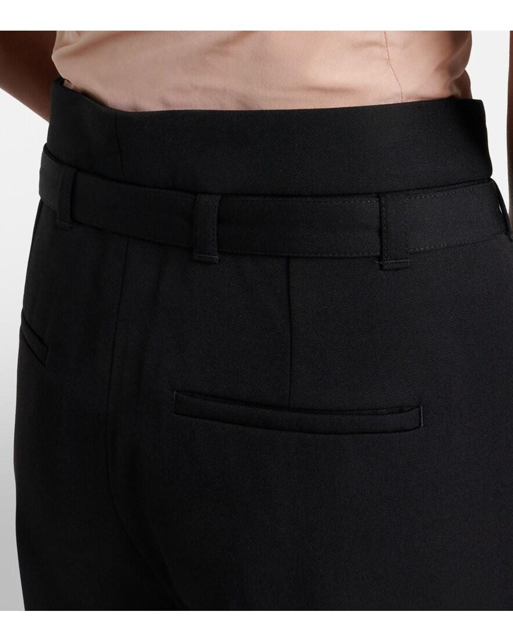 Chloé Black Belted Pleated Virgin Wool Tapered Pants