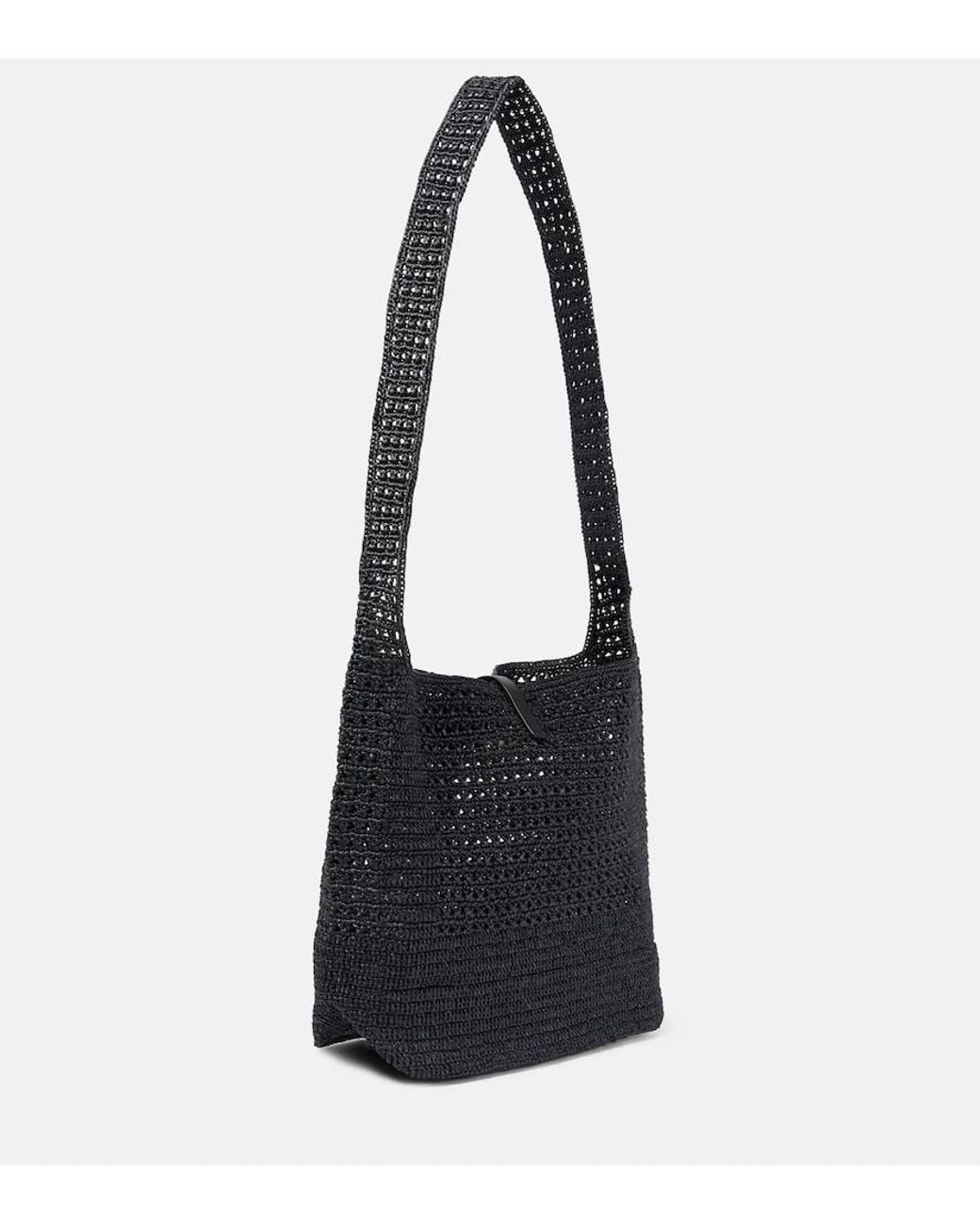 Saint Laurent Black Le 5 A 7 Medium Raffia Shoulder Bag