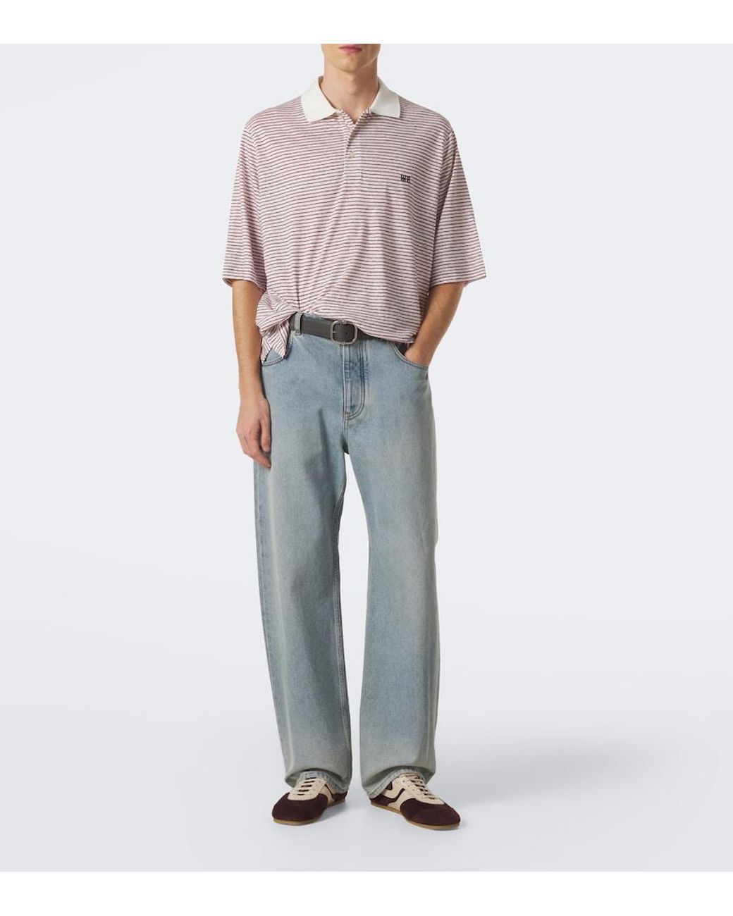 Wales Bonner Pink Bask Striped Linen And Cotton Polo Shirt for men