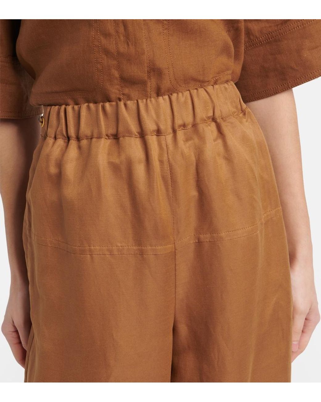 Max Mara Brown Onore Linen And Silk Twill Wide-Leg Pants