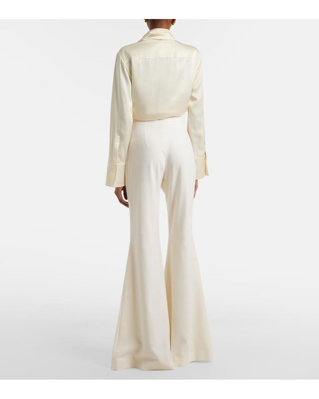 Costarellos White Daline Wool-Blend Flared Pants