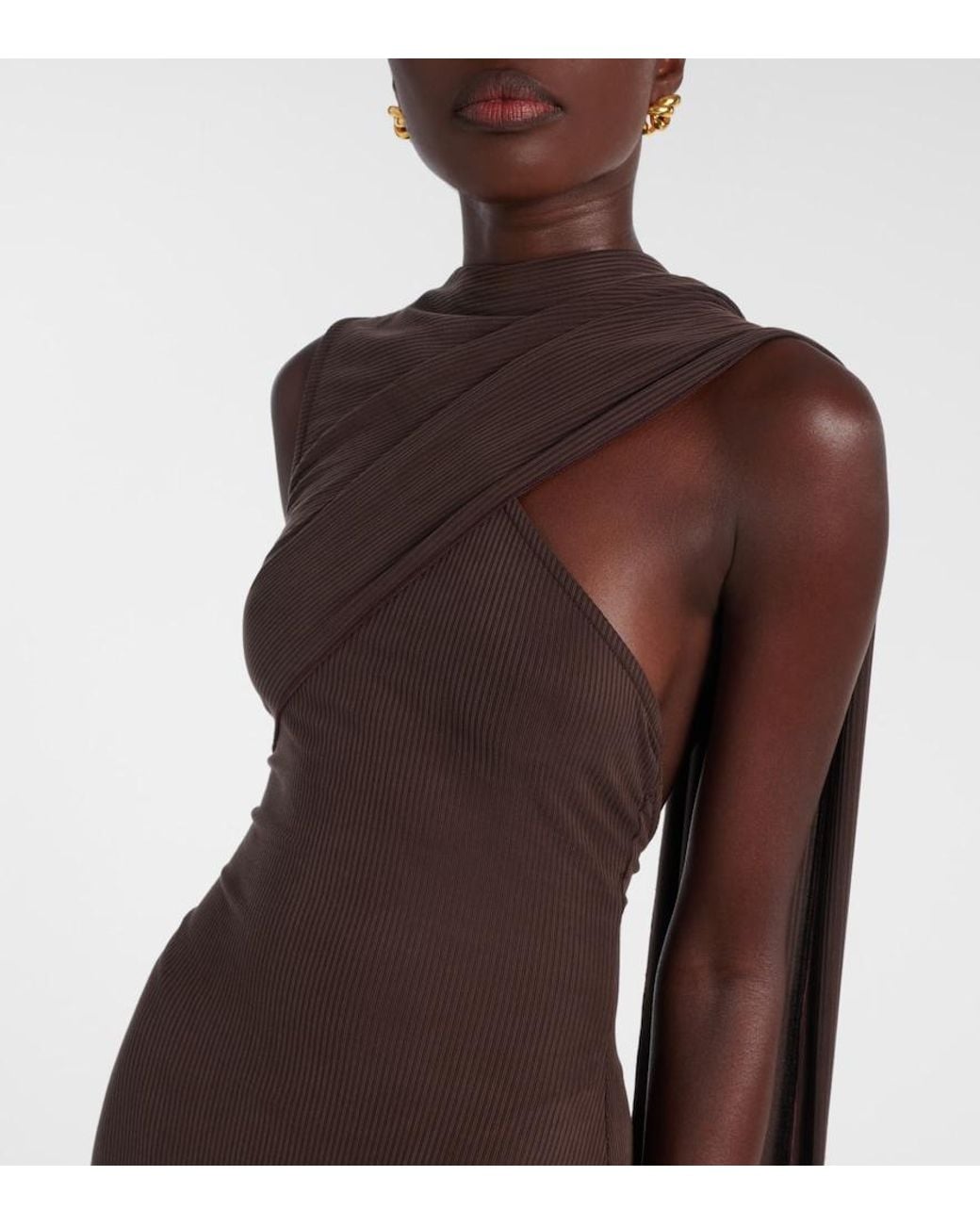 AYA MUSE Brown Cedar Draped Maxi Dress
