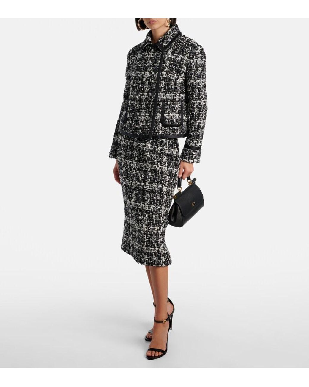 Dolce & Gabbana Black Checked Double-Breasted Boucle Jacket