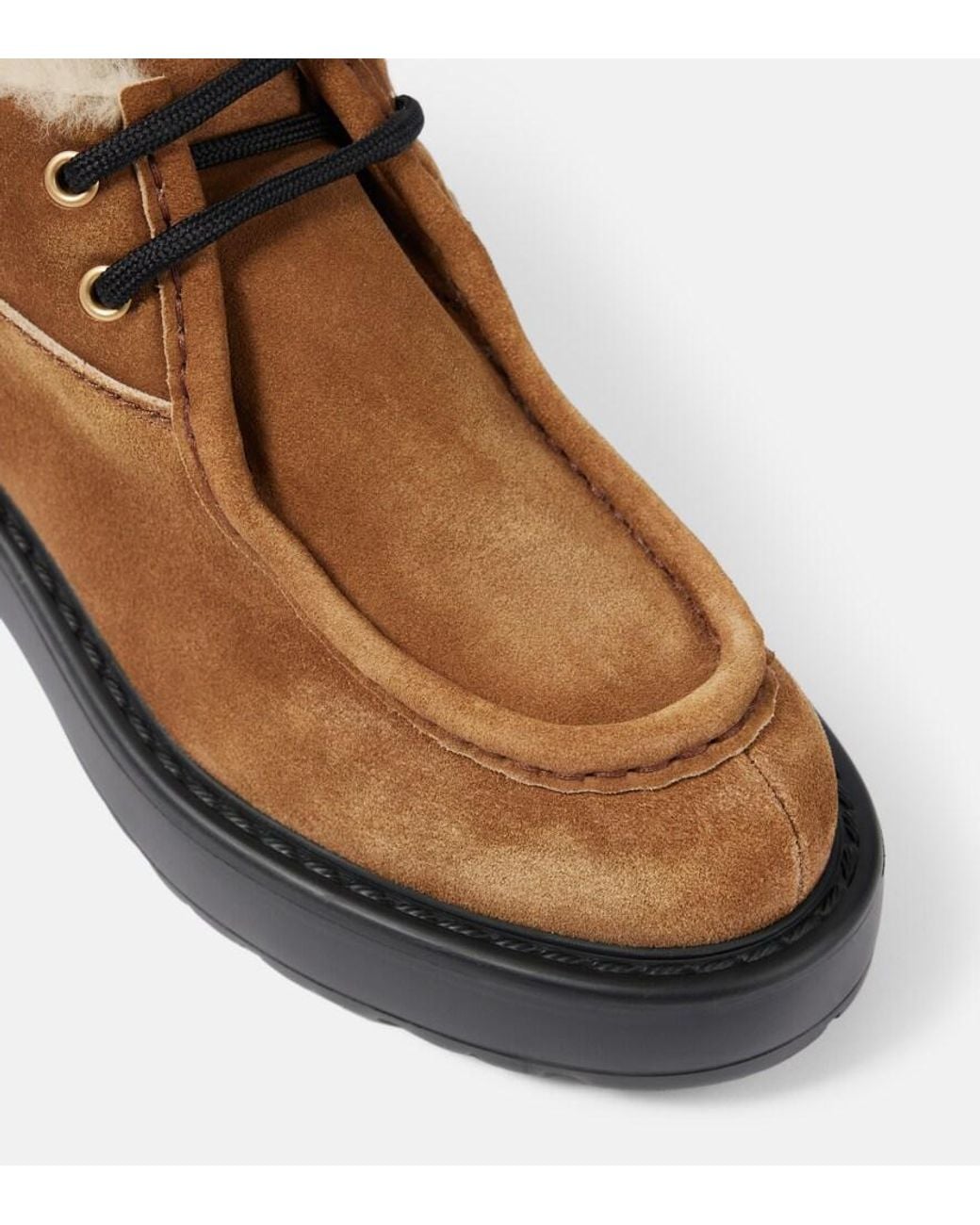 Miu Miu Brown Chunky Shearling-Trimmed Leather Flats