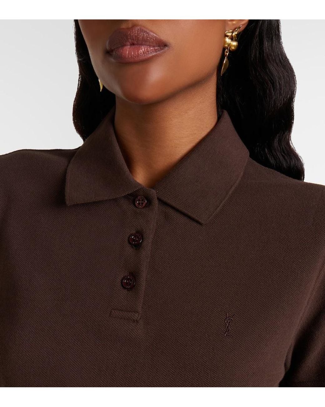 Saint Laurent Brown Cassandre Cotton Pique Polo Shirt