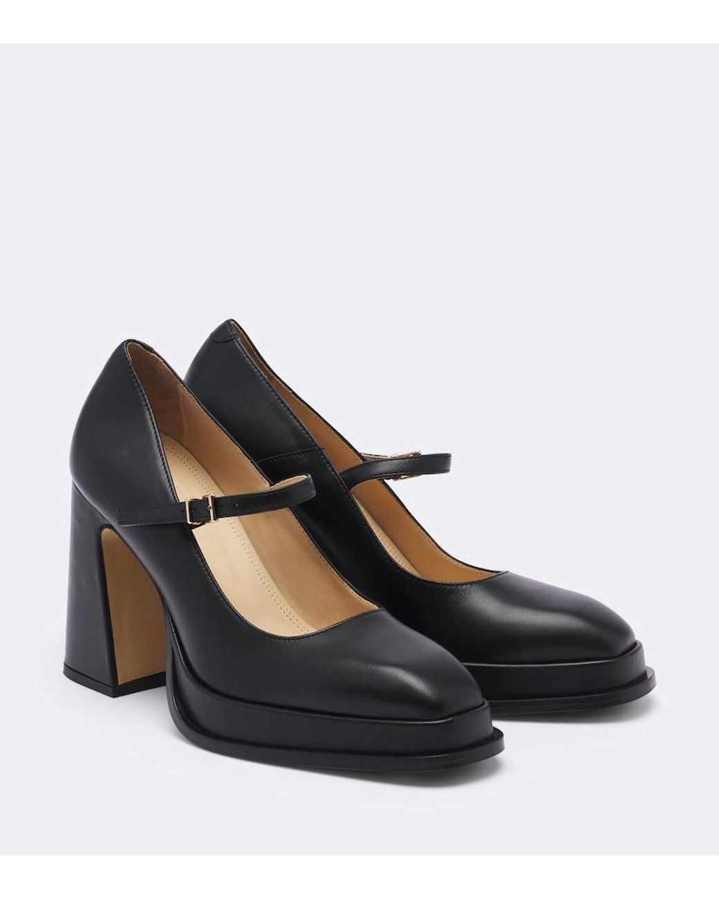 Souliers Martinez Black Casilda Leather Platform Mary Jane Pumps