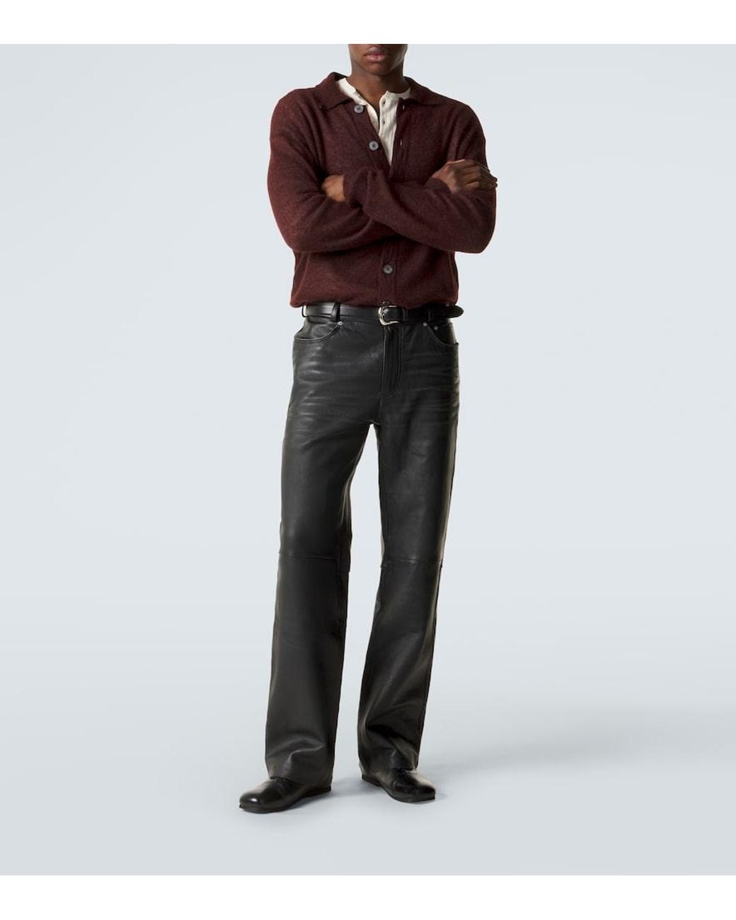 Our Legacy Gray Carlson Cut Straight Leather Pants for men