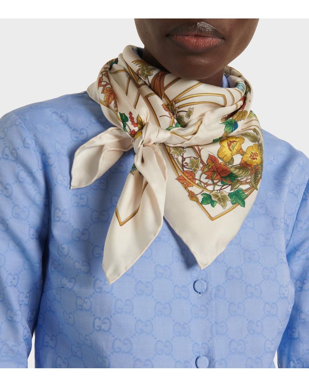 Gucci Natural Silk Floral Scarf