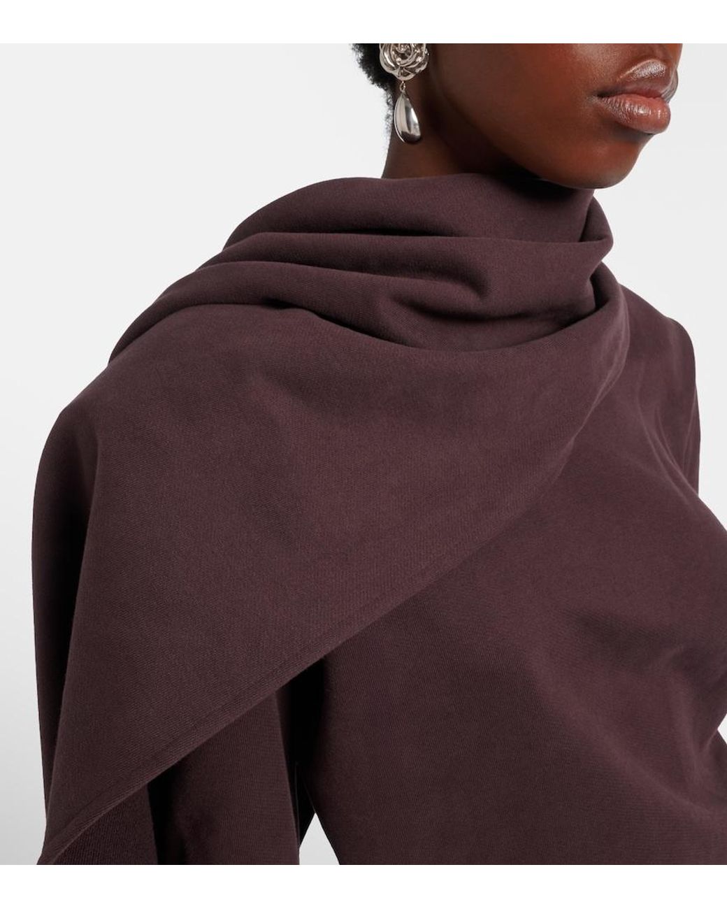 Magda Butrym Brown Draped Scarf-Detail Cotton Sweatshirt