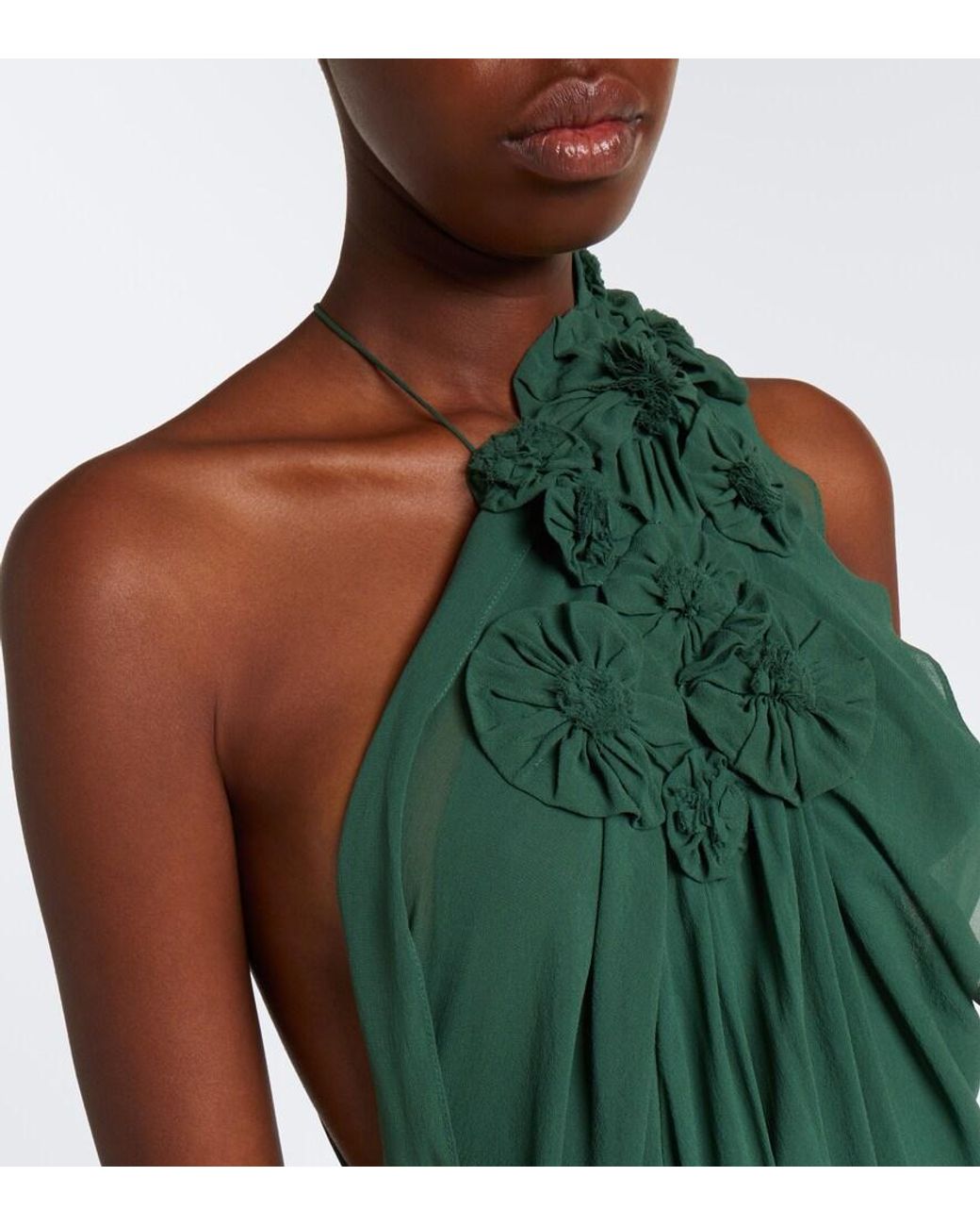 Victoria Beckham Green Floral-Applique One-Shoulder Silk Cocktail Dress