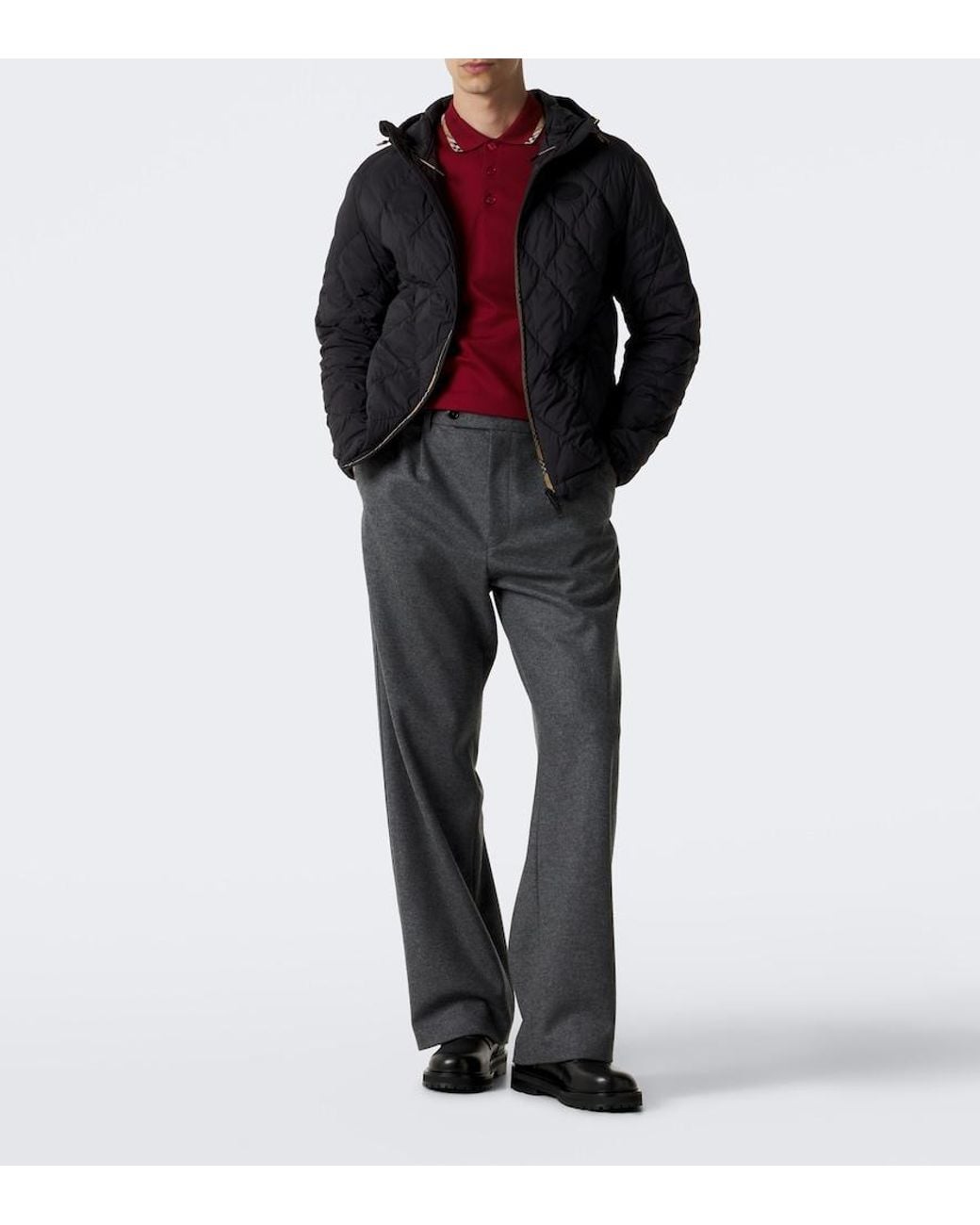 Burberry Black Check Hooded Quilted Jacket for men