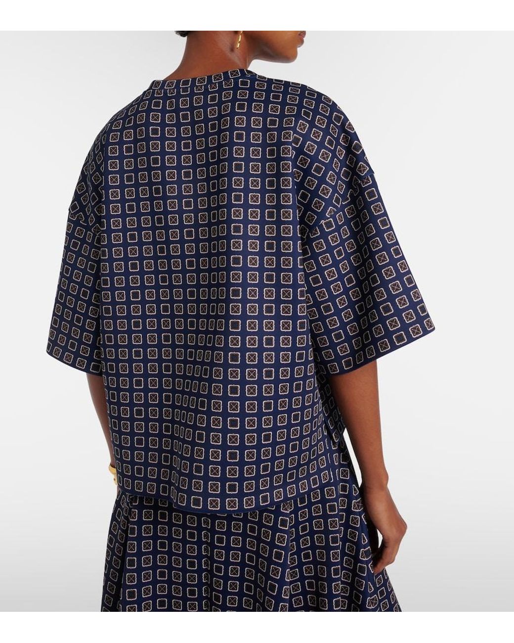 Max Mara Blue Notizia Printed Jersey Top