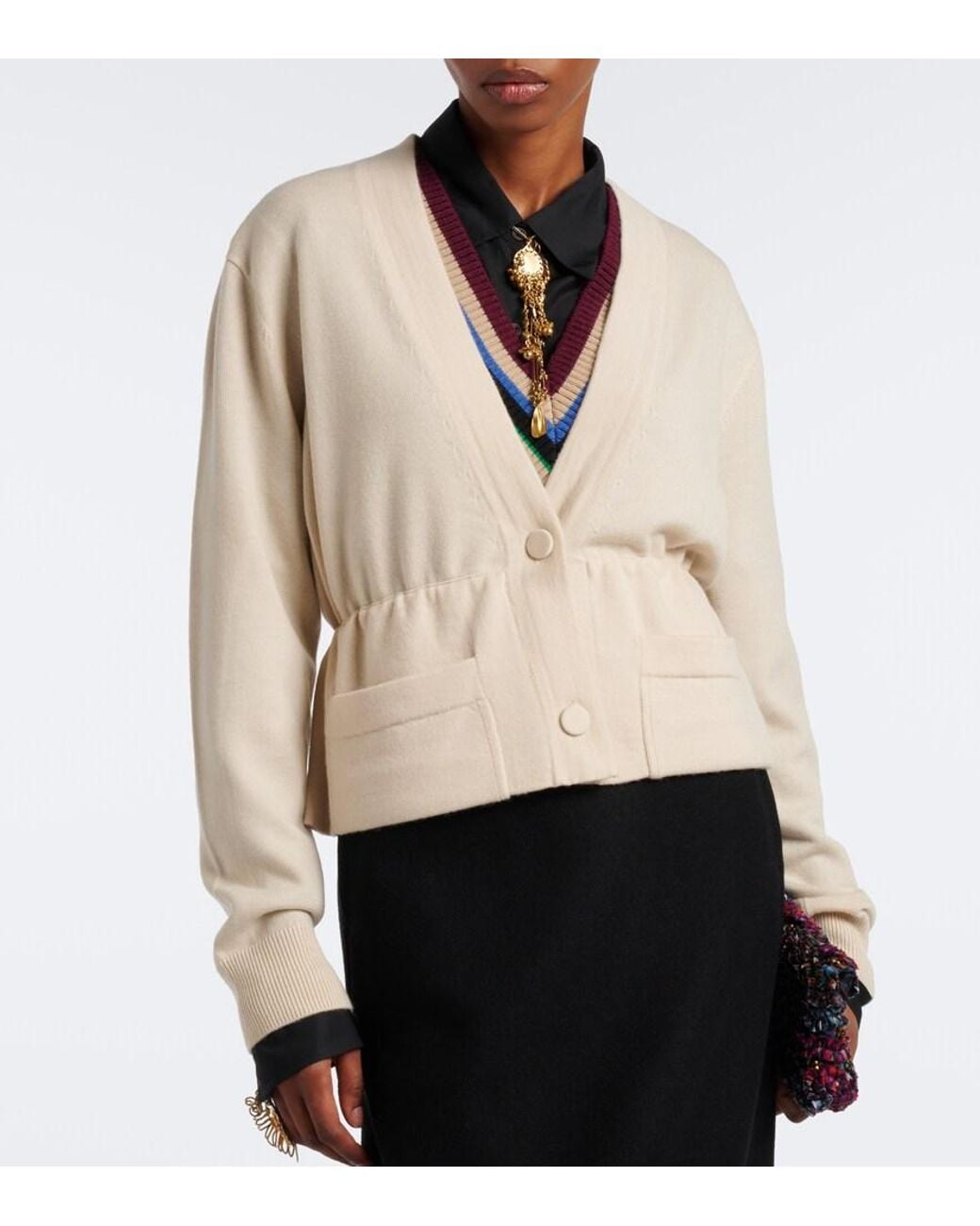 Dries Van Noten White Wool Cardigan